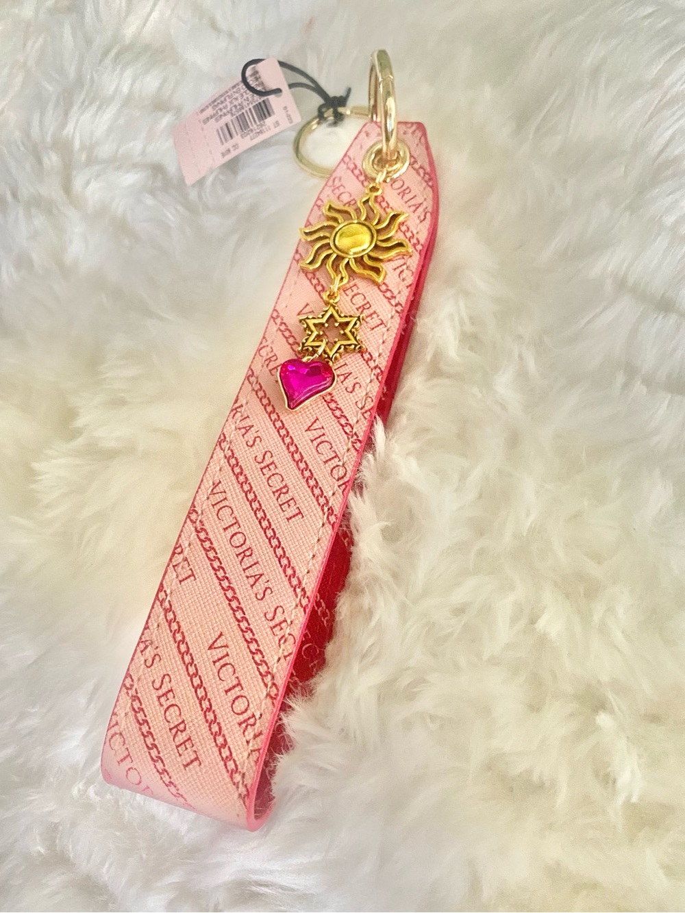 Victoria's Secret Pink Logo Charm Wristlet with Gold Sun & Heart Charms